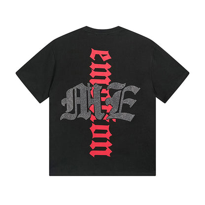 Mixed Emotion Vintage Rhinestone Letter Print T-Shirt Octopus Graphic Tee