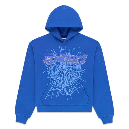 Sp5der Rhinestone Punk V2 Hoodie Royal Blue