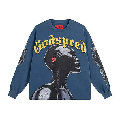 Godspeed Cybernetic Robot L/S Tee – Black | Unisex Y2K Oversized Cotton Tee