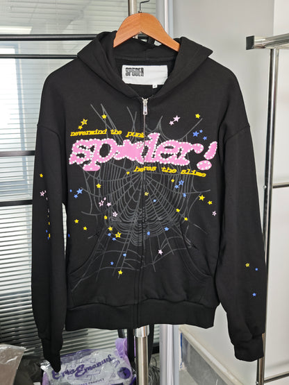 Sp5der Punk V2 Zip Up Hoodie Black