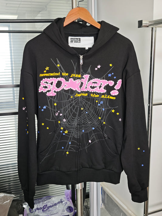 Sp5der Punk V2 Zip Up Hoodie Black