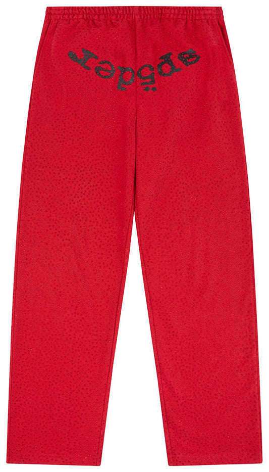 Sp5der Worldwide Red Sweats VVS Rhinestones | Unisex Y2K Oversized Joggers