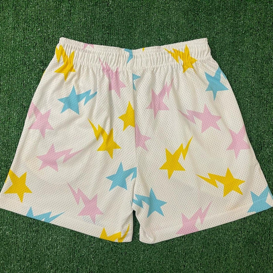Eric Emanuel EE Mesh Shorts – Athletic White Baggy Shorts for Men with Graphic Accents