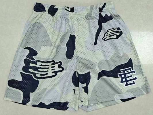 Mens EE Baggy Basketball Shorts – Eric Emanuel Black Mesh Shorts with Camo & Graphics