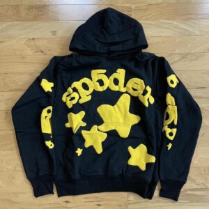 Sp5der Beluga Hoodie Onyx/Yellow | Unisex Y2K Graphic Oversized Sweatshirt
