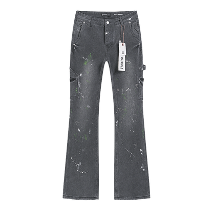 Purple High-Street Rhinestone Jeans Grey