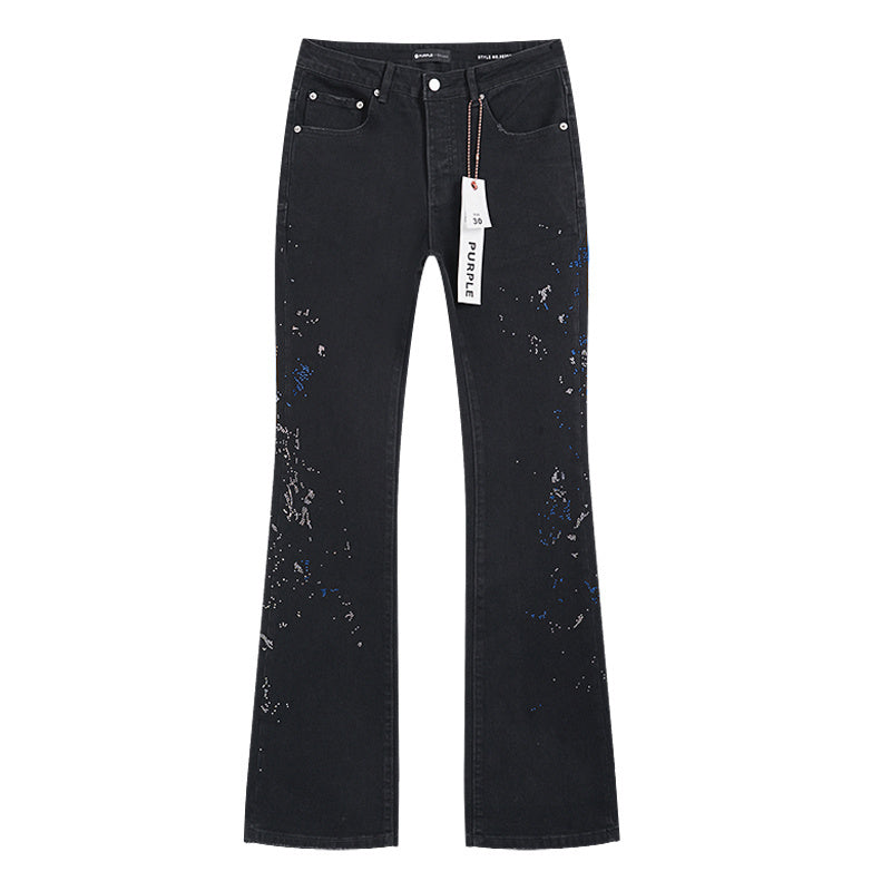 Purple Brand P011 Beaded Splatter Flare Jeans Black