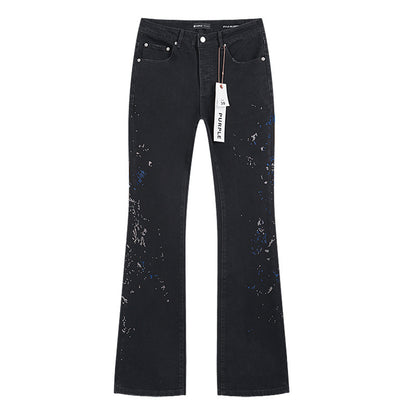 Purple Brand P011 Beaded Splatter Flare Jeans Black