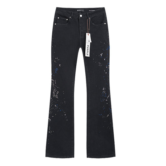 Purple Brand P011 Beaded Splatter Flare Jeans Black