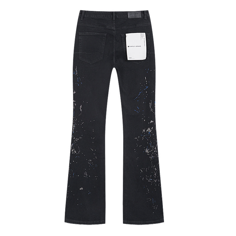 Purple Brand P011 Beaded Splatter Flare Jeans Black