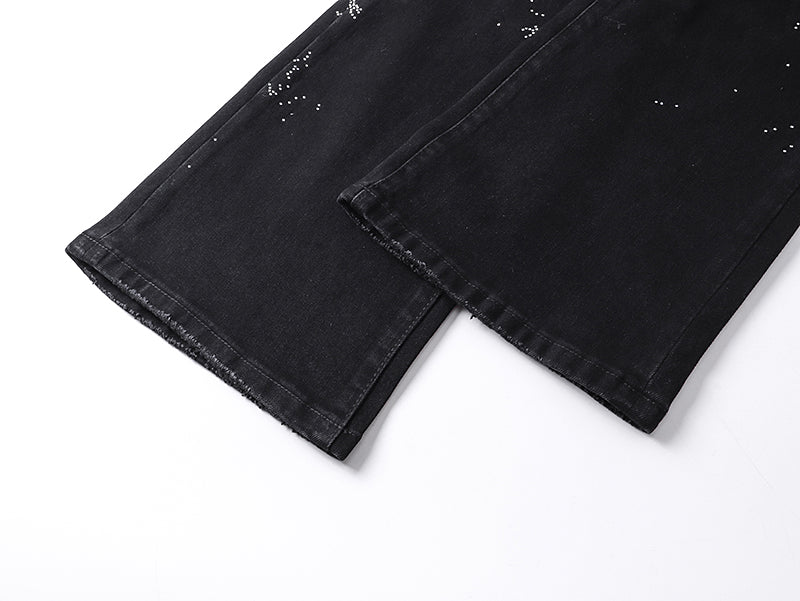 Purple Brand P011 Beaded Splatter Flare Jeans Black