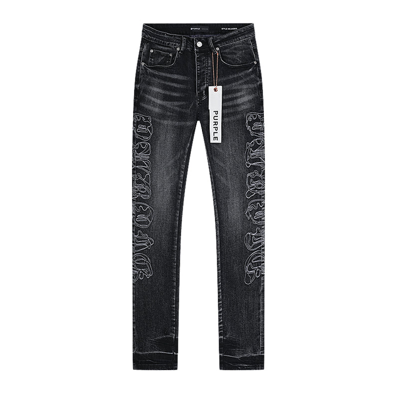 Purple Brand Traced Gothic Wordmark Slim Skinny Jeans Black