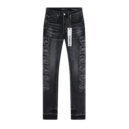 Purple Brand Traced Gothic Wordmark Slim Skinny Jeans Black