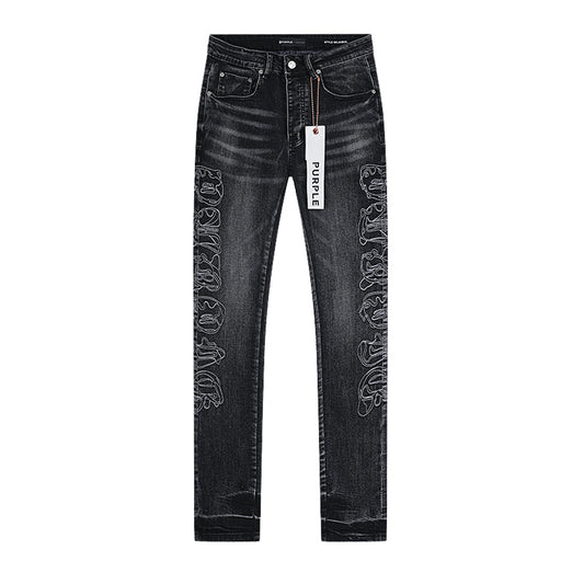Purple Brand Traced Gothic Wordmark Slim Skinny Jeans Black