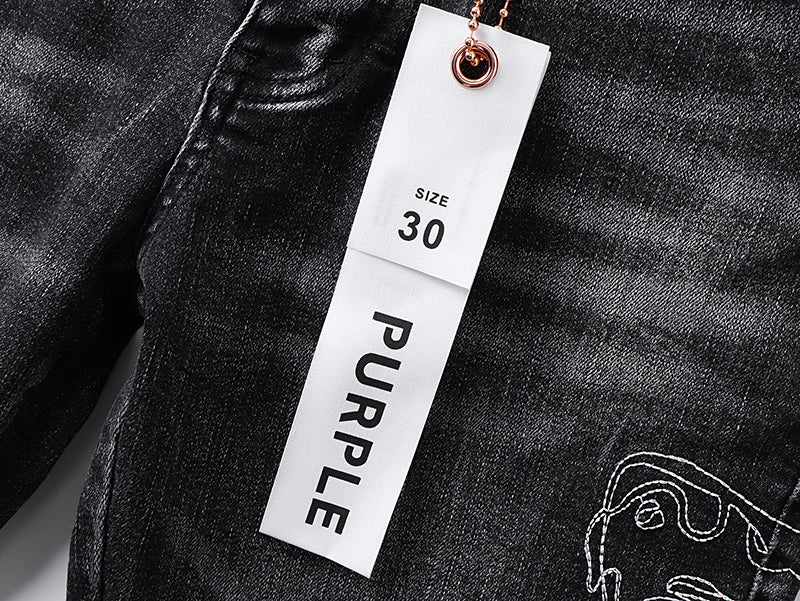 Purple Brand Traced Gothic Wordmark Slim Skinny Jeans Black