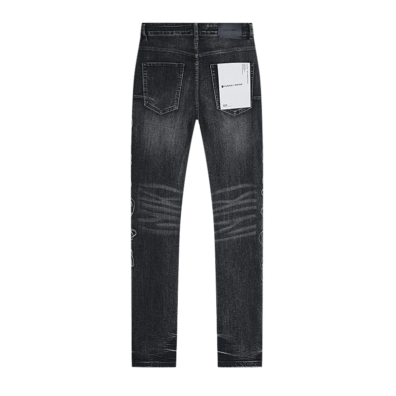 Purple Brand Traced Gothic Wordmark Slim Skinny Jeans Black
