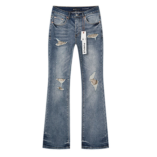 Purple Brand Patchwork Distressed Flare Jeans Indigo