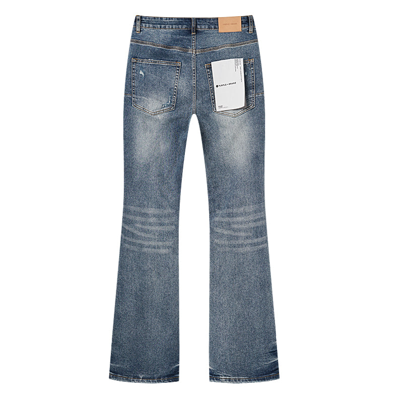 Purple Brand Patchwork Distressed Flare Jeans Indigo