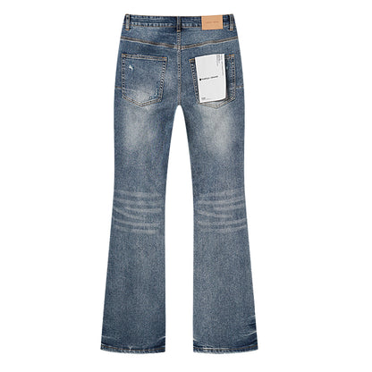 Purple Brand Patchwork Distressed Flare Jeans Indigo