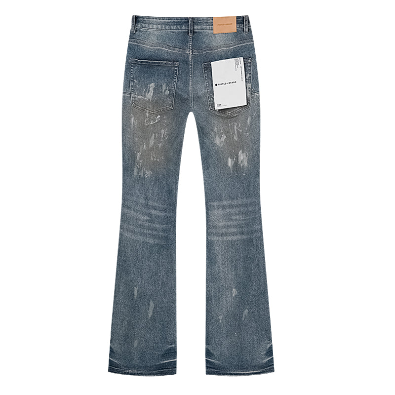 Purple Brand Mud Stain Patchwork Flare Jeans Indigo