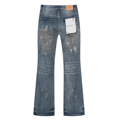 Purple Brand Mud Stain Patchwork Flare Jeans Indigo