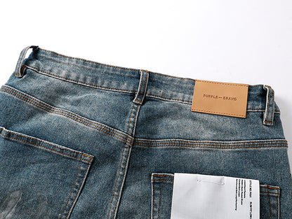 Purple Brand Mud Stain Patchwork Flare Jeans Indigo