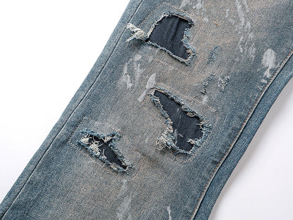 Purple Brand Mud Stain Patchwork Flare Jeans Indigo