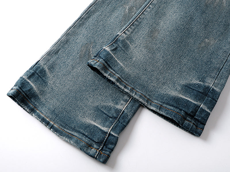 Purple Brand Mud Stain Patchwork Flare Jeans Indigo