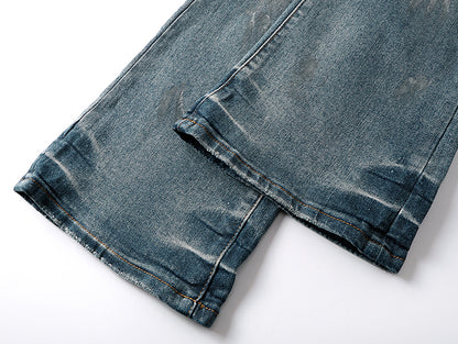 Purple Brand Mud Stain Patchwork Flare Jeans Indigo