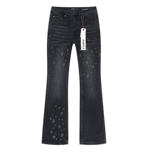 Purple Brand Laser Monogram Flare Jeans Black