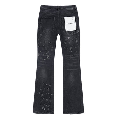 Purple Brand Laser Monogram Flare Jeans Black
