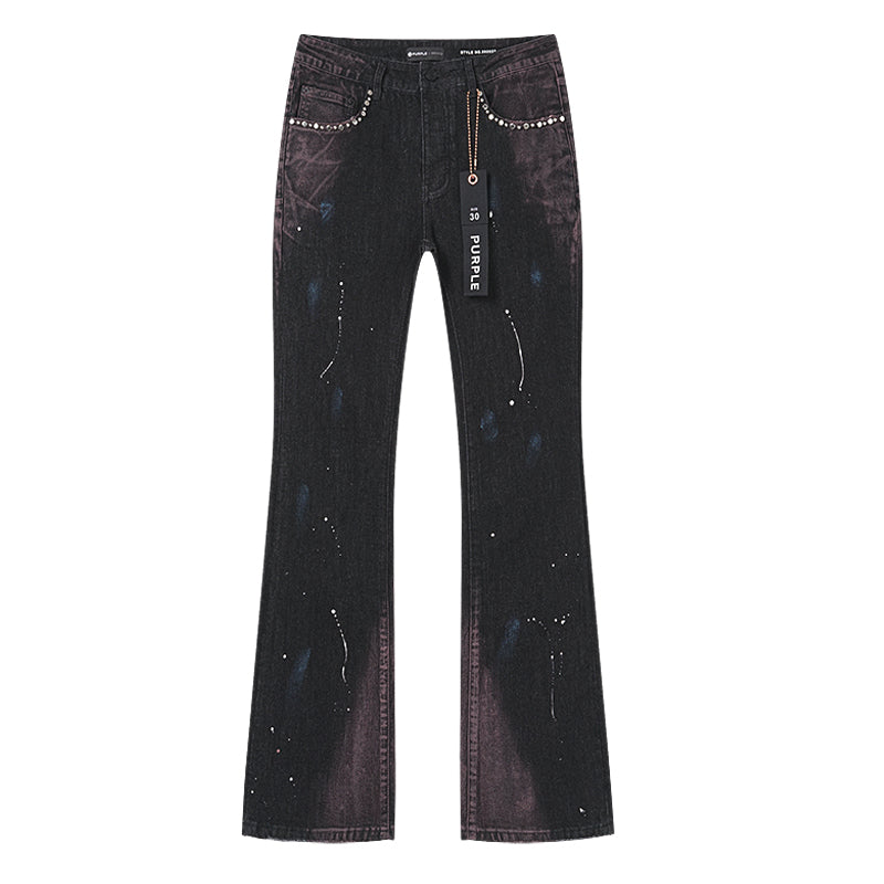 Purple Brand Rhinestone-Embellished Flare Jeans Faded Black