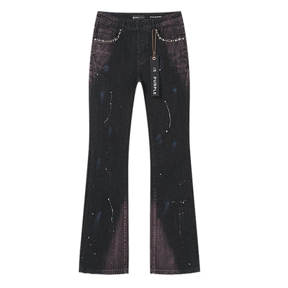 Purple Brand Rhinestone-Embellished Flare Jeans Faded Black