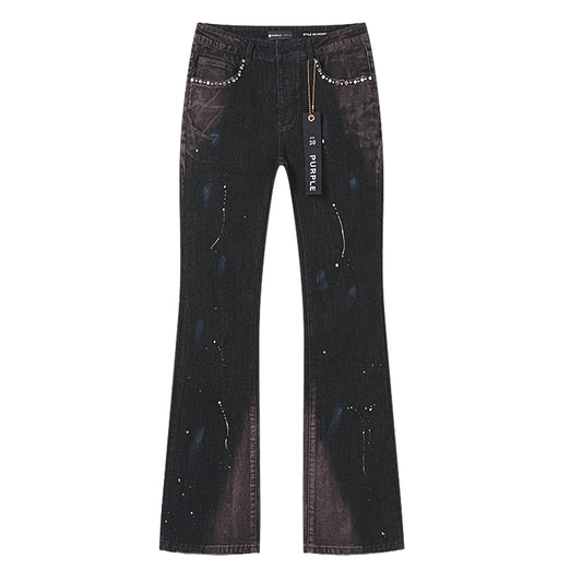 Purple Brand Rhinestone-Embellished Flare Jeans Faded Black