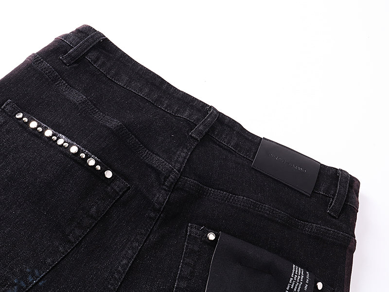 Purple Brand Rhinestone-Embellished Flare Jeans Faded Black