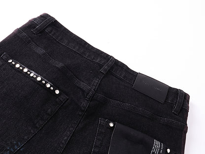 Purple Brand Rhinestone-Embellished Flare Jeans Faded Black