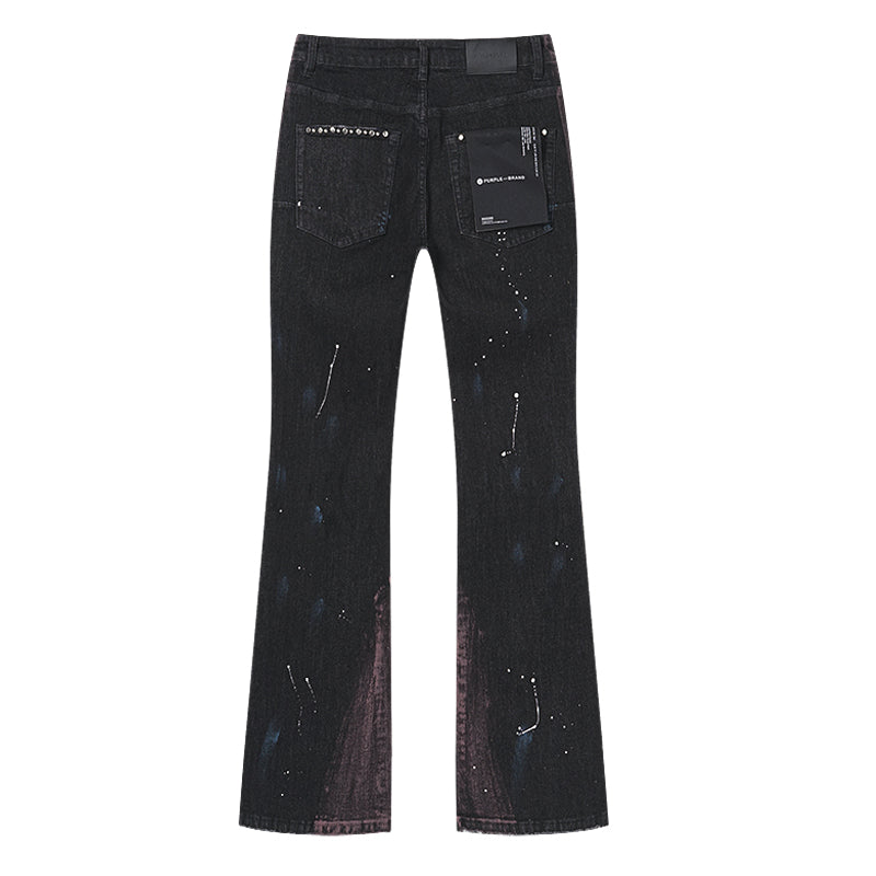 Purple Brand Rhinestone-Embellished Flare Jeans Faded Black