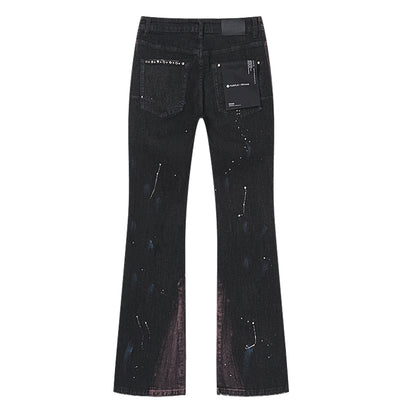 Purple Brand Rhinestone-Embellished Flare Jeans Faded Black