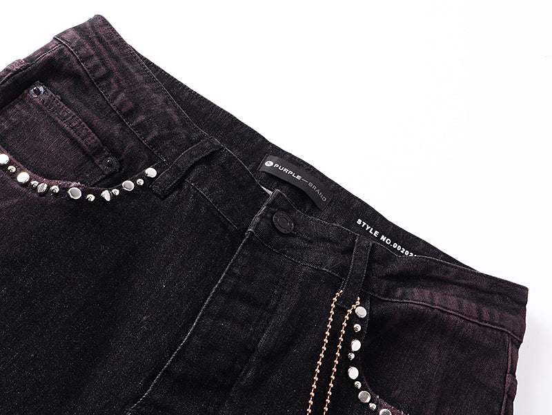Purple Brand Rhinestone-Embellished Flare Jeans Faded Black