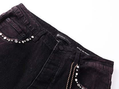 Purple Brand Rhinestone-Embellished Flare Jeans Faded Black