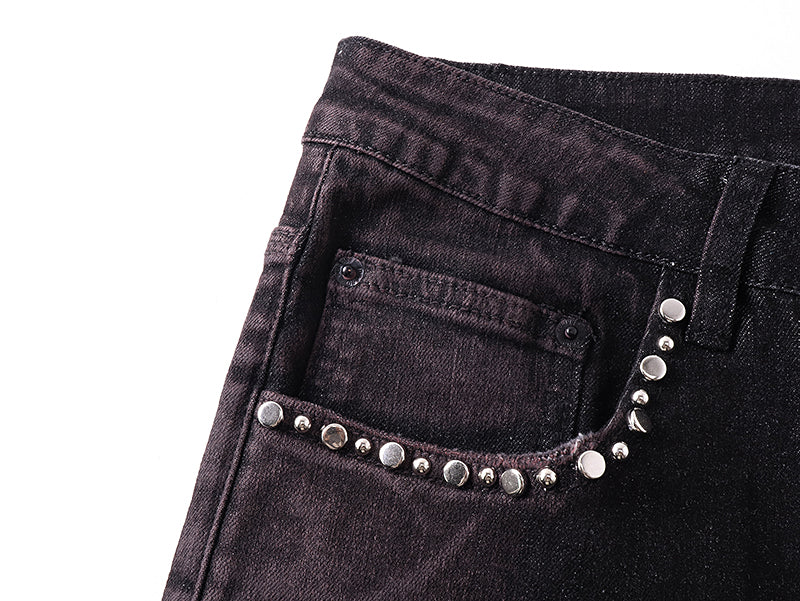 Purple Brand Rhinestone-Embellished Flare Jeans Faded Black