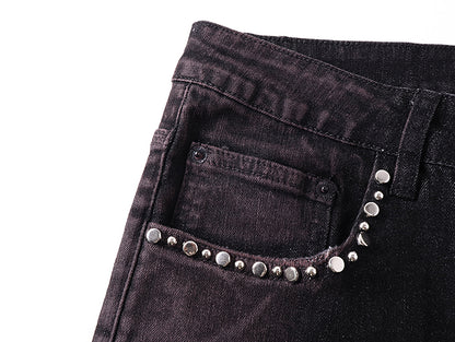 Purple Brand Rhinestone-Embellished Flare Jeans Faded Black