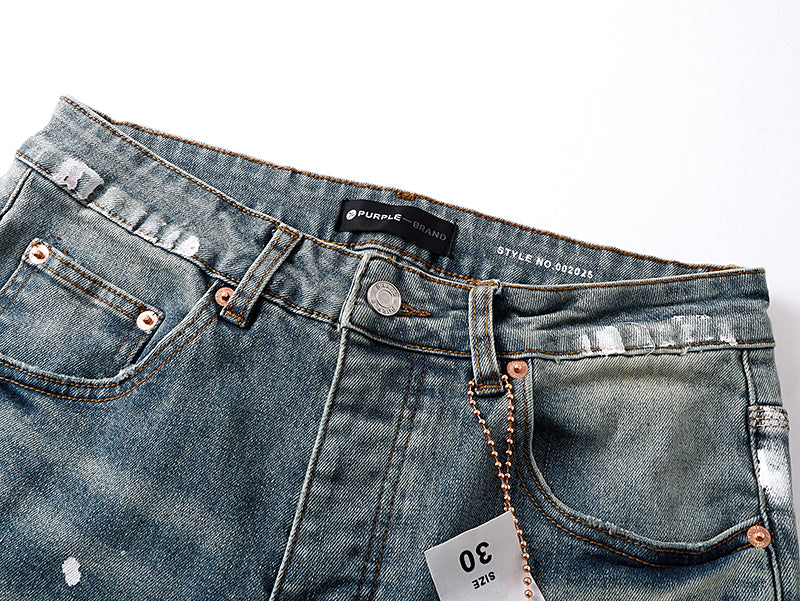 Purple Brand Wordmark Print Mud Flare Jeans Mid Indigo