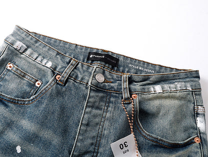 Purple Brand Wordmark Print Mud Flare Jeans Mid Indigo