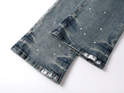 Purple Brand Wordmark Print Mud Flare Jeans Mid Indigo