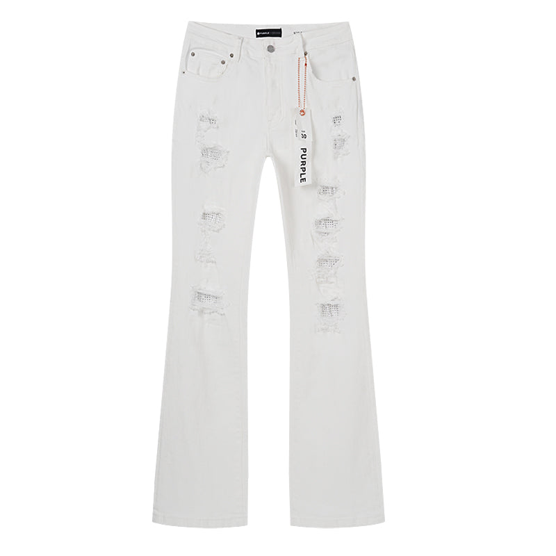 Purple Brand Repair Distressed Flare Jeans White