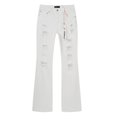 Purple Brand Repair Distressed Flare Jeans White