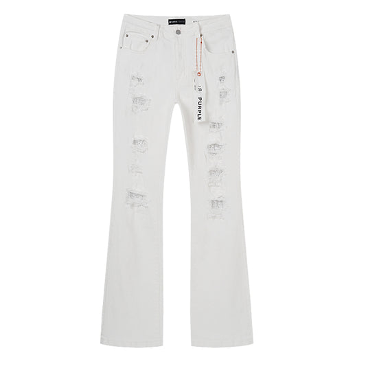Purple Brand Repair Distressed Flare Jeans White