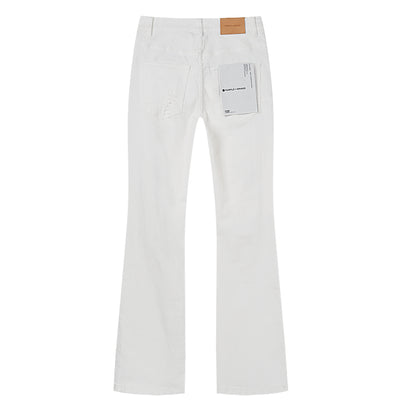 Purple Brand Repair Distressed Flare Jeans White