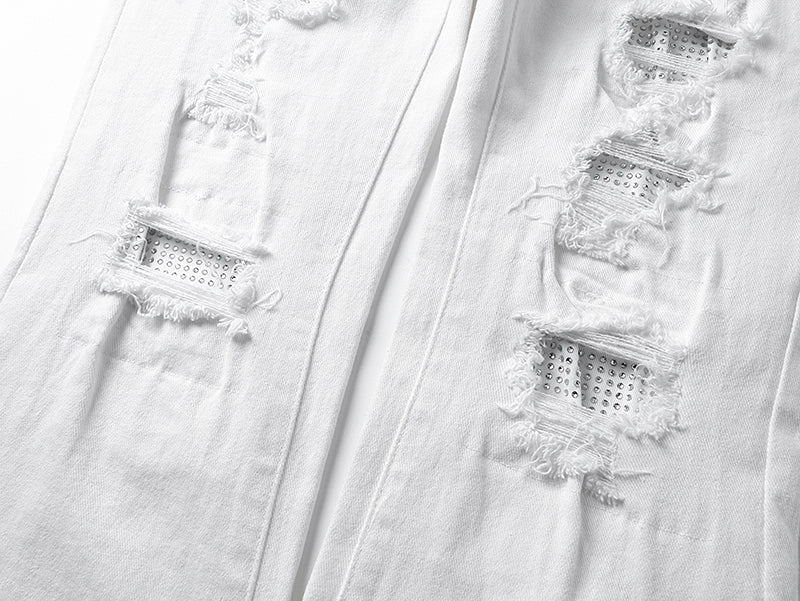 Purple Brand Repair Distressed Flare Jeans White
